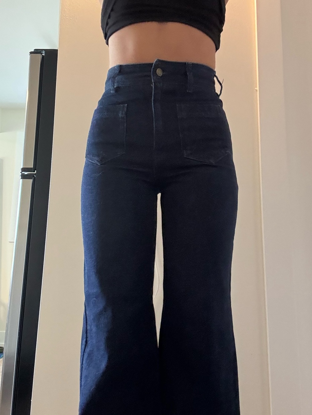 Sezane - Dark Blue High-Rise Wide-Leg Jeans